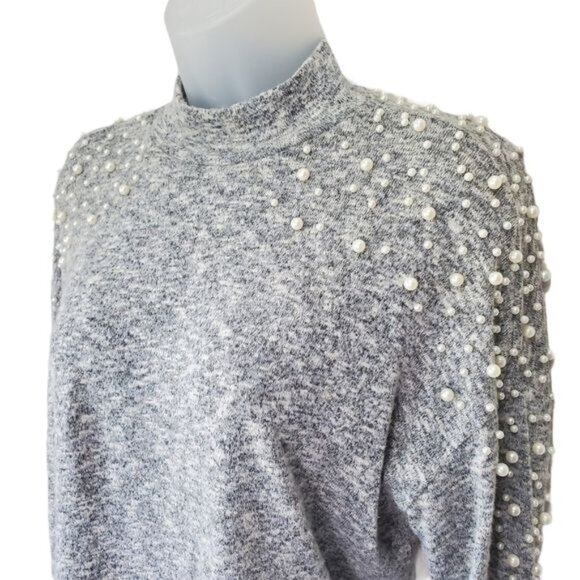 H&M Womens Sweater SZ XS Pearls Long Sleeves Gray Mockneck Lightweight Trendy‎ - Picture 8 of 11